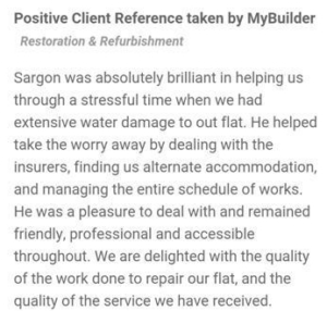My Builder feedback for IC Assist's management of a claim for water damage restoration