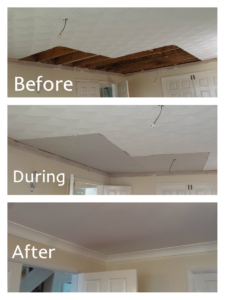 Water damaged artex ceiling in living room